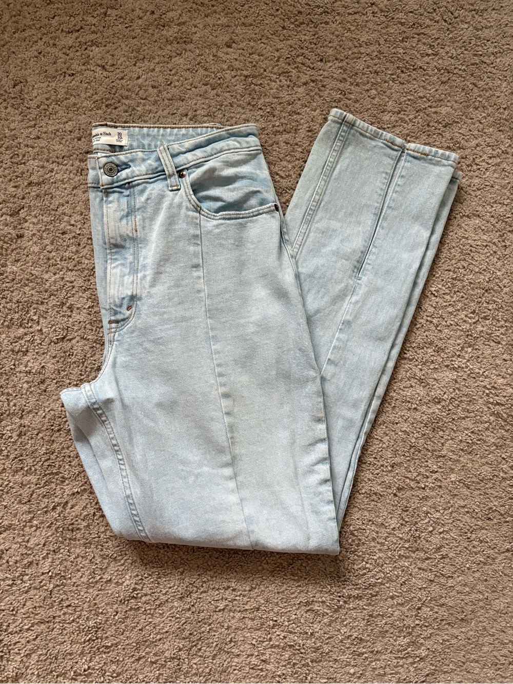 Abercrombie & Fitch Curve Love Pale Blue Skinny Front Split-Hem Jeans